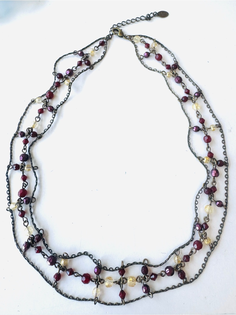Vintage Odyssey Multi-Strand Garnet Bead and Crystal Necklace - Women Jewelry
